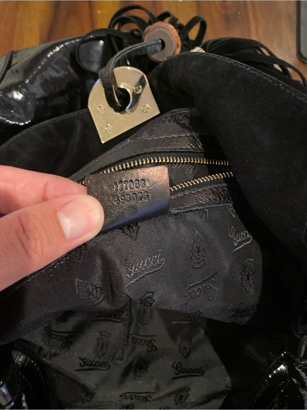 Gucci Indy Black Patent Leather Hobo with Gold-Tone Hardware and Tassel - Picture 7 of 12